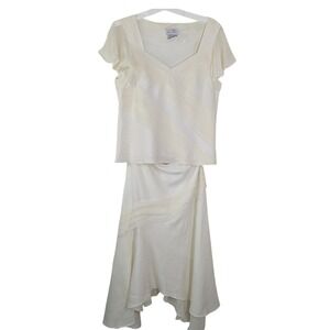 Adrianna Papell Ivory Pleated 2-Piece Linen Blend Skirt Set NWT 16 (runs small)